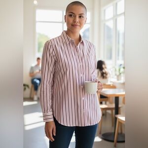 J. Crew Women's Button Down Shirt - Pink and White Stripes